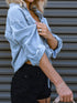'Jovie' Cropped Denim Roll Up T-Shirt - Celes Fashion
